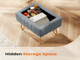 Square Ottoman with Storage, Makeup Cute Soft Small Footstool, Modern Style Faux Fur Seat with 4 90318814