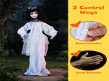 49" Halloween Animatronic Doll Girl Prop, Sound & Button Activated with Glowing Red Eyes, Shakeable 22848715