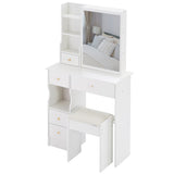 Small Size Left Drawer Desktop Vanity Table Cushioned Stool, Extra Large Sliding Mirror, Multi W936P202270