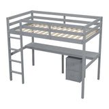 Twin Loft Wood Bed with Under-bed, Built-in Desk, a Storage Cabinet of 2 Drawers, Guardrails, W504P193786