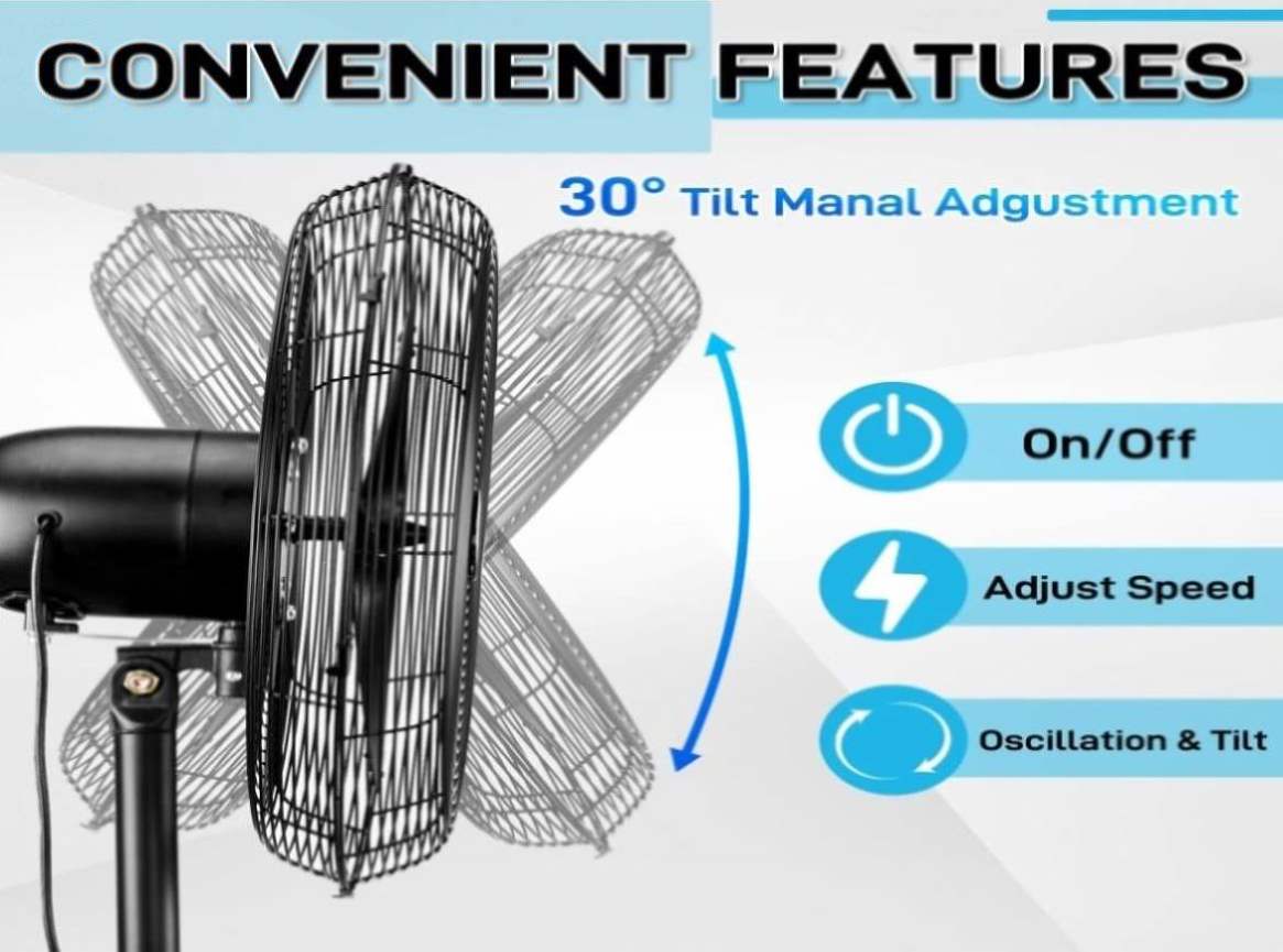 Collapsing Fan 20 Inch Pedestal Floor Fan 5000CFM, Oscillating Standing Fan, Adjustab ...
