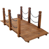 5 FT Wooden Garden Bridge, Stained Wood Arc Footbridge with Chain Railings for Backyard Creek Farm, W465P221155