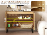 Natural PE Rattan Buffet Cabinet with 3-Level Adjustable Shelf, Boho Style & Soft-Close Hinges 77001885