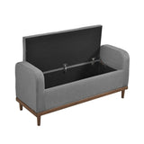 Mid-Century Modern Lift Top Storage Bench 1pc Tufted Gray Upholstered Solid Wood Walnut Finish B011P192193