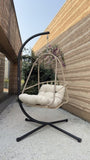 Swing Egg Chair with Stand Indoor Outdoor Wicker Rattan Patio Basket Hanging Chair with C Type W2707P296436