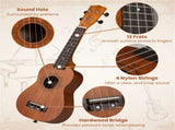 21" Solid Mahogany Ukulele with 151 Professional Tuners, Complete Starter Kit for Beginners 86084715