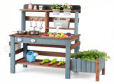 Kids Wooden Mud Kitchen Outdoor Play Set with Running Water Faucet, 15 Pcs Accessories Fir Wood 84711528