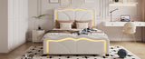Twin Size Upholstered Platform Bed with Curve Shaped and Height-adjustbale Headboard,LED Light WF323748AAK