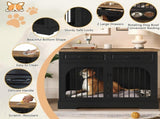 43.3" Farmhouse Dog Crate Furniture, Wooden Dog Kennel with 2 Storage Drawers and Rotating Food N704P414580D