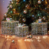 Lighted Iridescent Gift Boxes Set of 3, Pre-lit Nestable Present Boxes Ornament with 140 LED Warm 52441280