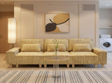 Yellow Deep Seat 3-Seater Corduroy Sofa with Brushed Stainless Steel Cup Holders and 3 Decorative 49734237