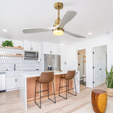52 Inch Ceiling Fan With Dimmable Led Light 3 Solid Wood Blades Remote Control Reversible DC Motor W882P235358