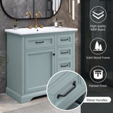36" Bathroom Vanity with Sink, Ceramic Sink, 2 Tip-out Drawers, Soft Close Door Hinges, Grey N759P223021E