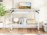White Mobile Computer Desk with Keyboard Tray & Storage Shelf, 360&deg Lockable Casters for Home 97064400