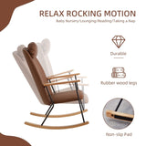 Adjustable Headrest Pillow Rocking Chair, Technical Leather Upholstered Glider Rocker with High W1669P220403