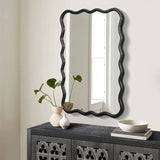 Solid Wood Wavy Rectangle Mirror-Black 40" x 28" Modern Mirror Wall Decor for Bathroom, Bedroom, W1445P189614