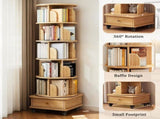 6 Tier Rotating Bookshelf, 360&deg Display Round Spinning Bookshelf with Wheels and Drawer, W3204P309484