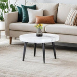 Elegant White Marble Pattern Round Coffee Table - Diameter 23.6 Inches, Exquisite Suction Molding W2920P226081