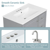 30" Bathroom Vanity with Sink, One Door with Shelf and Three Drawers, Soft Close Door, Grey N759P225994E