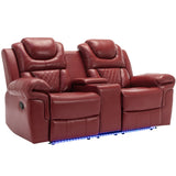 ZNTS Home Theater Seating Manual Recliner Loveseat with Hide-Away Storage, Cup Holders and LED Light WF310726AAJ