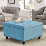 Large square storage ottoman with wooden legs, Upholstered button tufted coffee table with nail W2186P164303