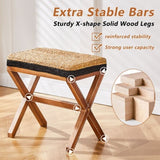 Ottoman Footstool Natural Seagrass Footrest Pouf Ottomans with X Wooden Legs Rectangular Hand 39435455