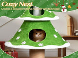 59in Large Tall Christmas Tree Cat Tower 2 Cat Condos & Scratching Post, Soft Fleece Cat Tree 35277382