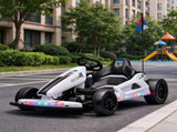 Kids Electric Drift Go Kart 24V, Dual Motor Soft Start Ride-On Kart with PU Wheels, White 96572095