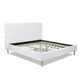 Stockholm Modern Wavy Headboard Platform Bed, King, Antique White Polyester B2719P238206