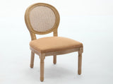 French Style Solid Wood Frame Antique Painting Linen Fabric Rattan Back Dining Chair,Faux Cane W1143P540086