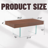 Walnut Colored MDF Coffee Table - 39.3"x21.6" with Tempered Glass Legs.Density Board W1151P233516