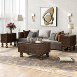 Solid Wood End Table, Rectangle 23.6 inch Narrow Side Table with Drawer, Vintage Bedside Table W1202P176734