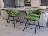 26" Bar Chair Linen Woven Bar Stool Set of 2,Black legs Barstools No Adjustable Kitchen Island 80680891