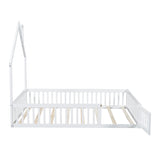 Wood Full Size House Platform Bed with Guardrail, White N709P171852K