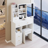 29.2" Small Size Left Drawer Desktop Vanity Table Cushioned Stool, Extra Large Right sliding W3258P291631