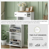 ON-TREND Functional Entryway Organizer with 2 Flip Drawers, Wood Grain Pattern Top Shoe Cabinet with WF308547AAK