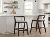 Jasper Indoor Rubberwood Barstool, Dark Brown Finished and Beige Upholstery, Set of 2 N775P336213D