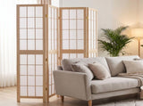 5.41ft 4-Panel Room Divider Painted Natural Wood Finish, Split-Section 97793982