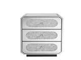 Mirrored Nightstand with 3 Drawers, Silver End Table with Crystal Handles, Modern Bedside Table for W1005P562305