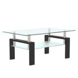 ZNTS Rectangle Black Glass Coffee Table, Clear Coffee Table, Modern Side Center Tables for Room, 88320604