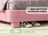 Queen Size Upholstered Platform Bed Frame with 46" Tufted Boucle Headboard, Solid Wood Slat Support, 28845072