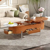 U-Can 47.2''Lift Top Coffee Table with 360-degree Marble-patterned rotating tray,Hidden Compartment, N724P228920D