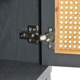 Retro 4-Door Sideboard with Large Storage Space Artificial Rattan Doors and Transparent Glass, W2696P256247