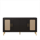 59.84" Vintage Four-Door Cabinet, Plastic Rattan, Suitable For Living Room, Dining Room, W757P203147