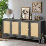 Handcrafted Premium Grain Panels,Rattan Sideboard Buffer Cabinet With 4 Rattan Doors, Modern Storage W1445125265