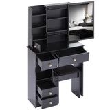 Small Size Left Drawer Desktop Vanity Table Cushioned Stool, Extra Large Sliding Mirror, Multi W936P202257