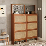 Rattan Shoe Cabinet for Entryway, Free Standing Shoe Rack with 3 Flip Drawers & Black Pegboard, W1801P172870
