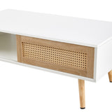 41.34" Rattan Coffee table, sliding door for storage, solid wood legs, Modern table for living room W1265107718