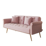 A 69.7-inch-long sofa bed covered in pink velvet fabric, featuring nail head trimndccompanied by W3356P298450
