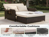 Patio Rattan Daybed Set, 2-in-1 Wicker Loveseat Sofa with Multipurpose Ottoman & Retractable Side 71173941